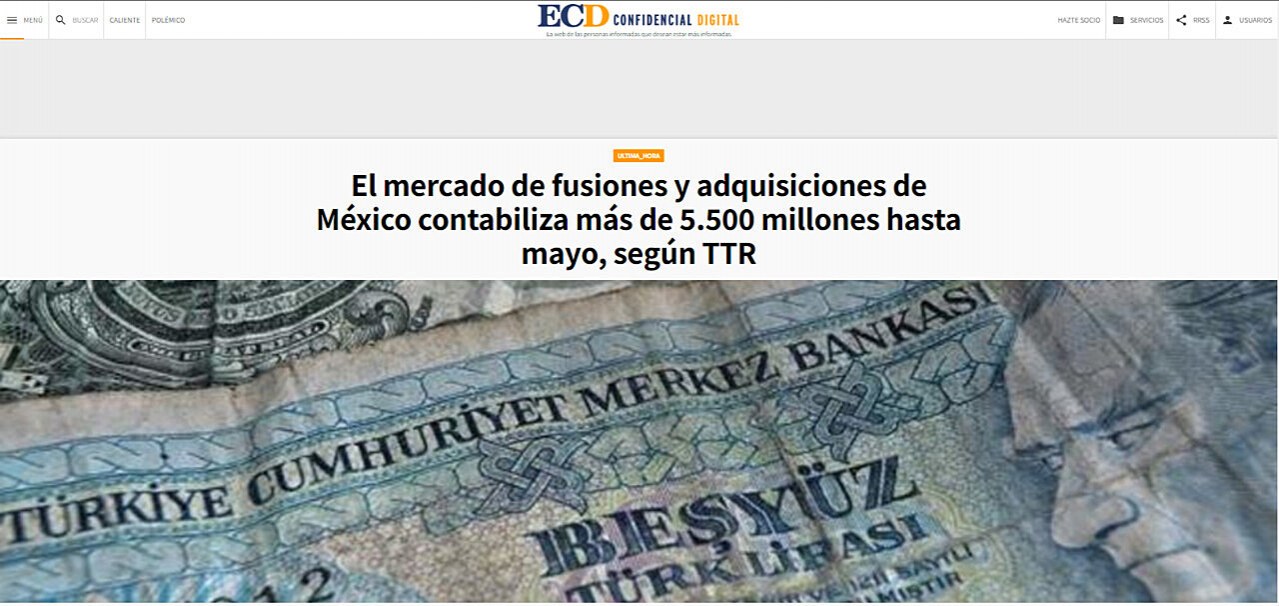 El mercado de fusiones y adquisiciones de México contabiliza más de 5.500 millones hasta mayo, según TTR